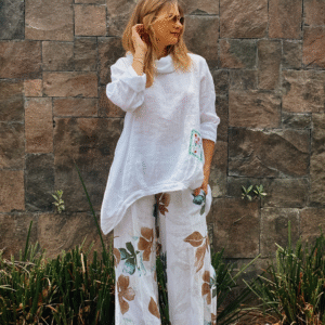 Blusa Lino Italiano con Pantalón Lino Floreado